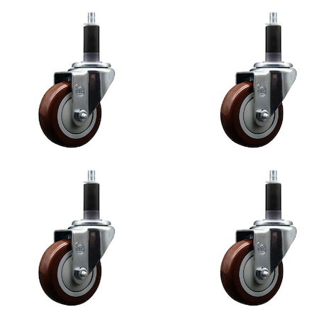 Service Caster 3.5'' SS Maroon Poly Wheel Swivel 1-1/8'' Expanding Stem Caster Set, 4PK SCC-SSEX20S3514-PPUB-MRN-118-4